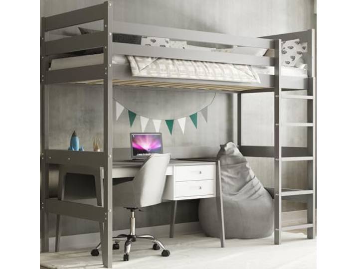 Interbeds Hochbett Holzbett Kinderbett 200x90cm mit Lattenrost ohne Matratze (grau, 200x90cm)