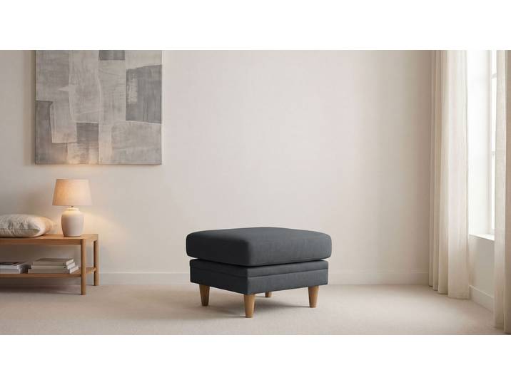 Polsterhocker, Grau, 63x47 cm, 100% Polyester, Mit Massivholzfüßen, Klassisch, Home-affaire