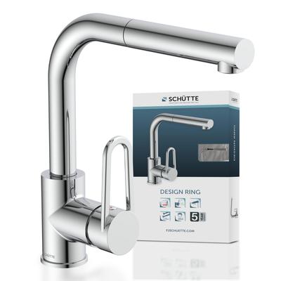 Spültischarmatur SCHÜTTE "Design", grau (chromfarben), Messing, Armaturen, mit Geschirrbrause, ausziehbar, schwenkbar, Hochdruck