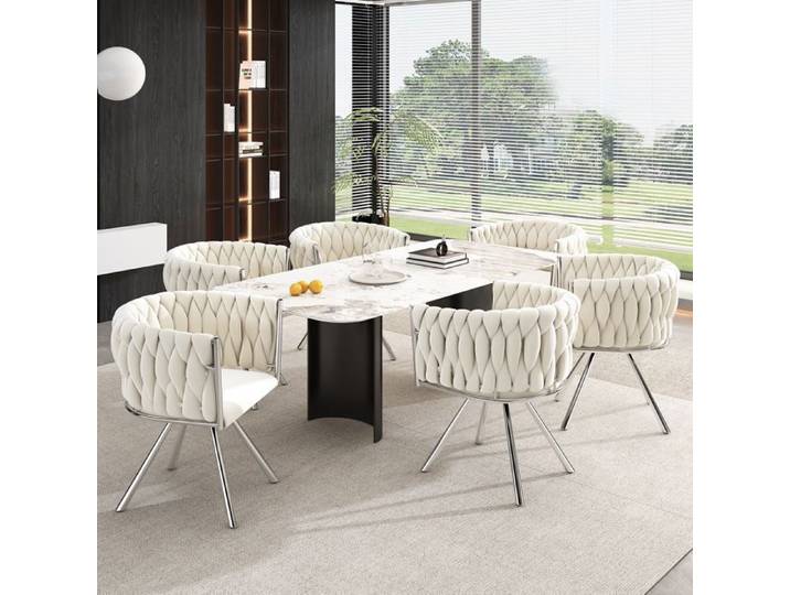 Abrihome Chaise de Salle à Manger Lot de 6 Pivotantes en Velours avec quatre Pieds en Métal Argenté Beige