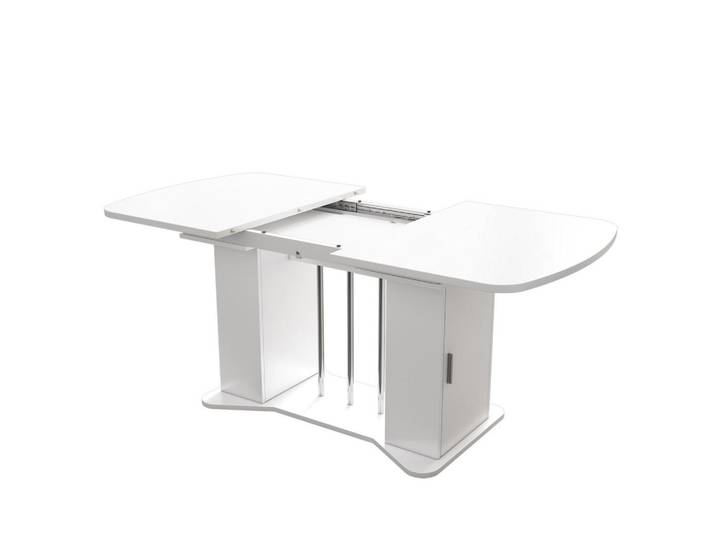 Flieks Esstisch Ausziehbar Weiss Silberbeine Stauraum 120-160x80cm, Weiß, 80x75x160 cm, Esszimmer, Esstische