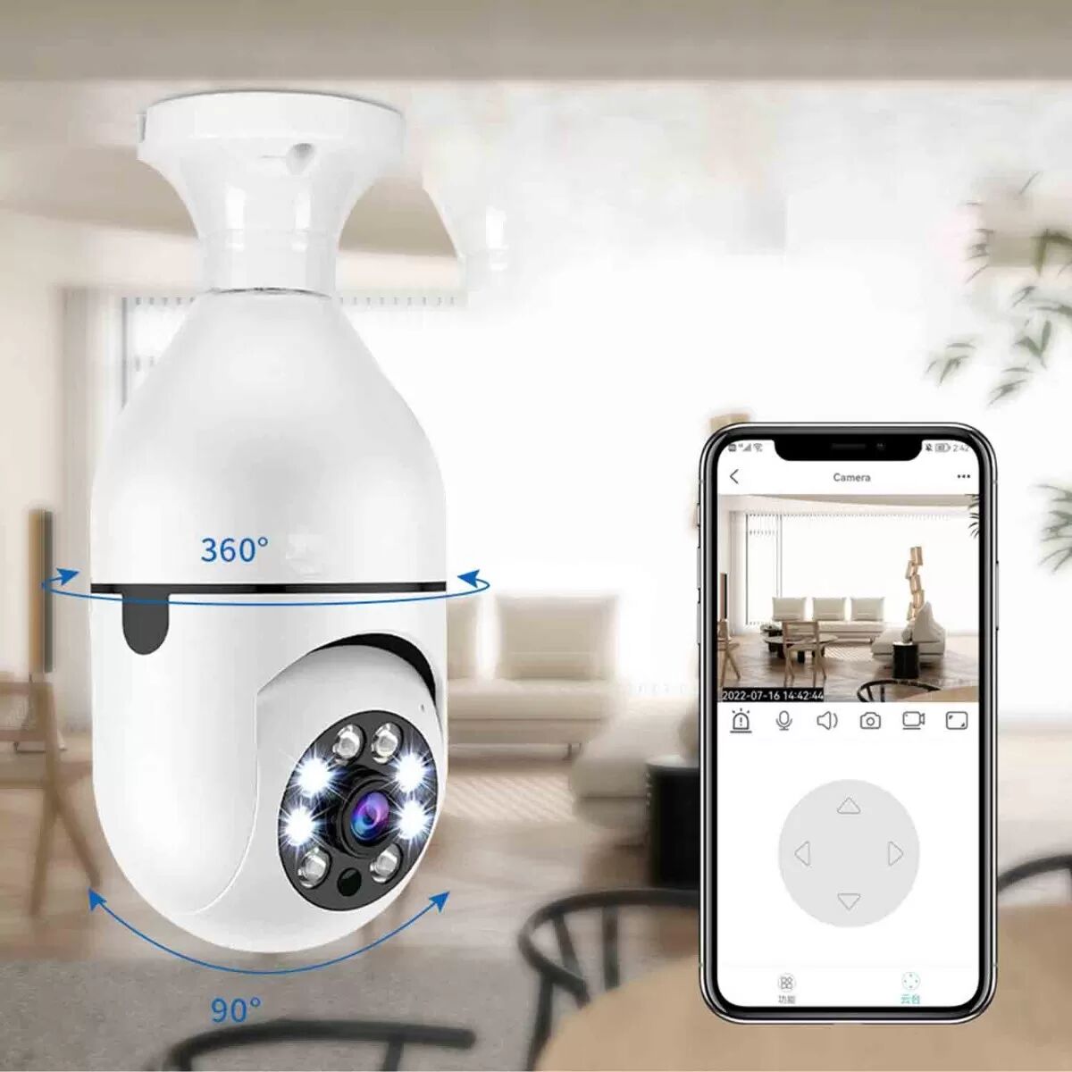 INF Caméra de Sécurité Ampoule E27 - Surveillance WiFi Sans Fil 360°