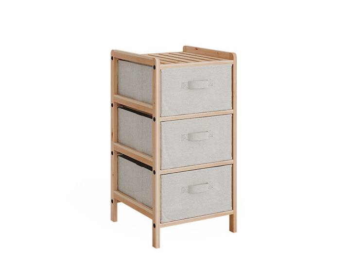 Vicco Kommode Bruno Beige 34.5 x 67 cm mit 3 Stoffschubladen, Holzwerkstoff, Rechteckig, 34.5x67x36.5 cm, Badezimmer, Badezimmerschränke, Midischränke