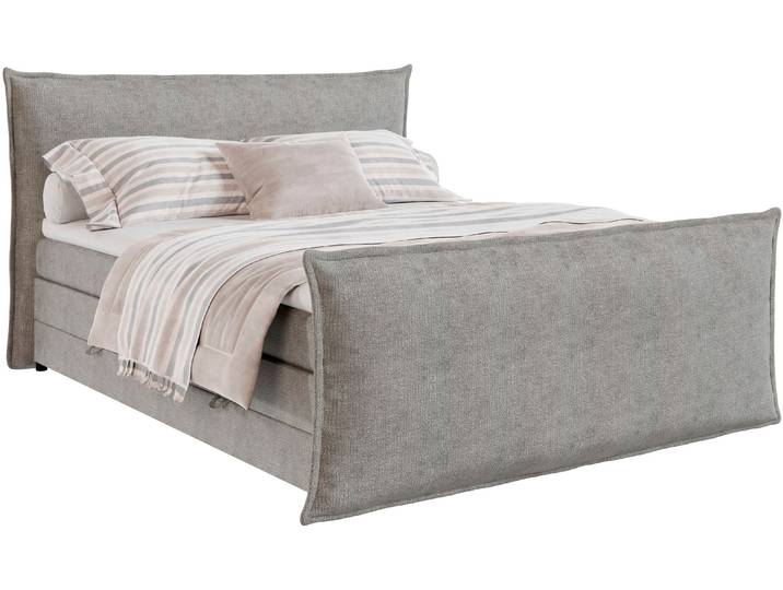 Boxspringbett FORTE Harmonie inkl. Bettkasten und Topper, Kopf- und Fußteil in Kissenoptik , grau, B:171cm L:233cm, Komplettbetten, Boxspringbett, in den Breiten 140cm, 160cm und 180cm erhältlich