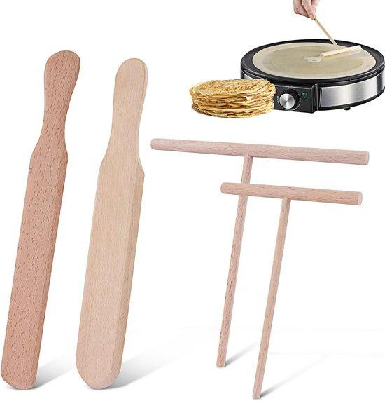 Famanu Crêpe Deegverspreider Set - 4-delige set van beukenhout in T-vorm
