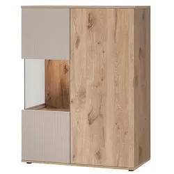 VITRINE Eiche, Kaschmir 90 x 120 cm, Highboard inklusive LED-Beleuchtung