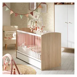 Sauthon, Komplett-Babyzimmer, Babyzimmer-Set (3-teilig) – Babybett (120 x 60 cm) + Kommode mit 3 Schubladen + Kleiderschrank mit 2 (Babybett, Kinderkleiderschrank, Wickelkommode)