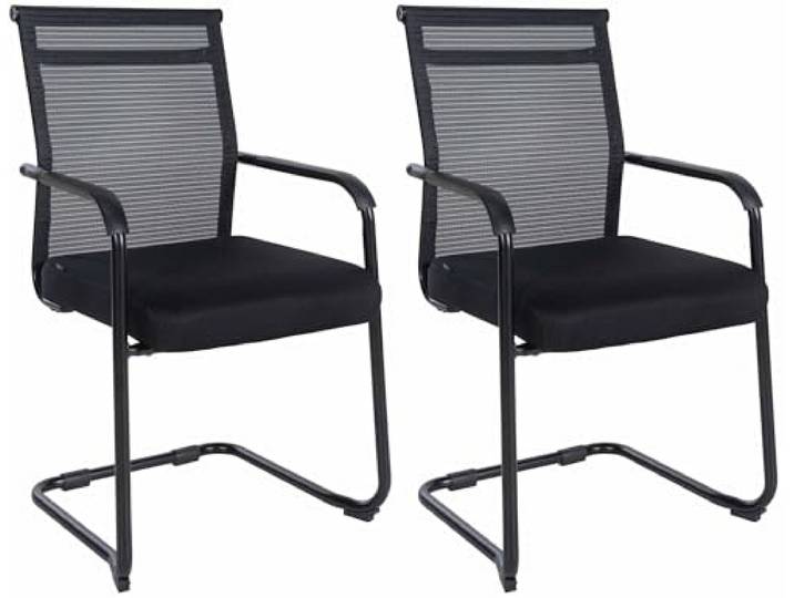 CLP 2er Set Besucherstühle Denny Mit Polsterung Und Netzbezug I Freischwinger Mit Metallgestell Und Armlehnen, Farbe: schwarz