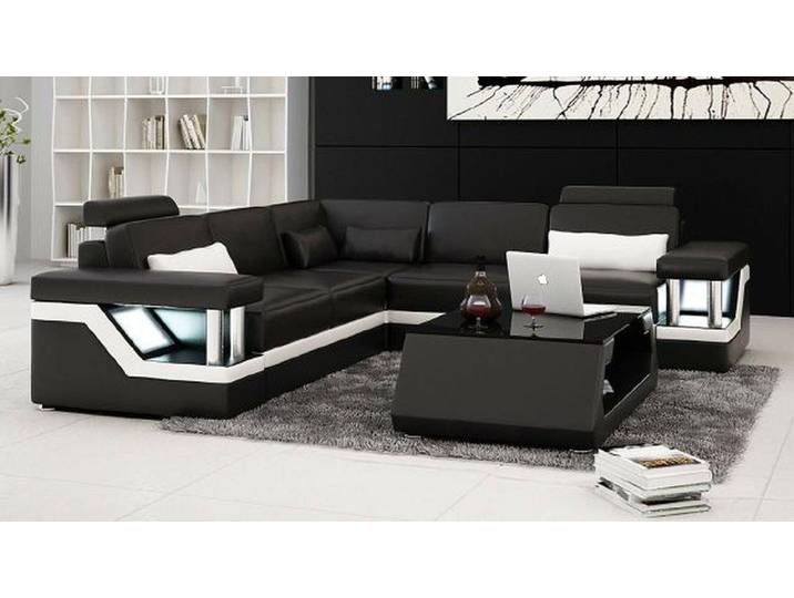 JVmoebel Ecksofa Elegantes schwarzes Echtleder Ecksofa mit hochwertiger Polsterung, Made in Europa