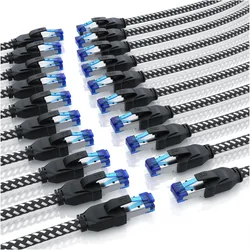 Primewire 20x CAT 8 Netzwerkkabel 40 Gbits - Baumwollmantel - LAN Kabel Patchkabel RJ45 - S/FTP PIMF Schirmung (PiMF, S/FTP, CAT8.1, 1 m), Netzwerkkabel