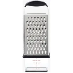OXO 4-seitige Reibe mit Auffangbehälter, Küchenreibe, Silber