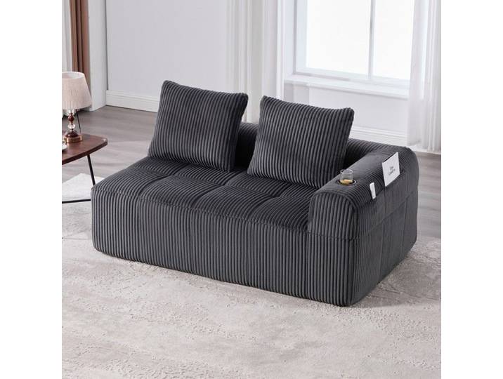 CANAPÉ - MINIMAL - Convertible - Tissu côtelé gris foncé - 2 places - Rangement intégré