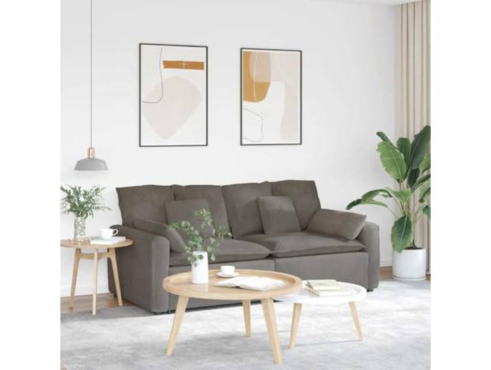 Modulares Sofa mit Kissen Hellgrau, 2 Module mit Cordstoff und Metallrahmen 2 Module, Cordstoff hellgrau, Metallrahmen, Holzarmlehnen, Textilene-Sitzflächen, Kissen inklusive