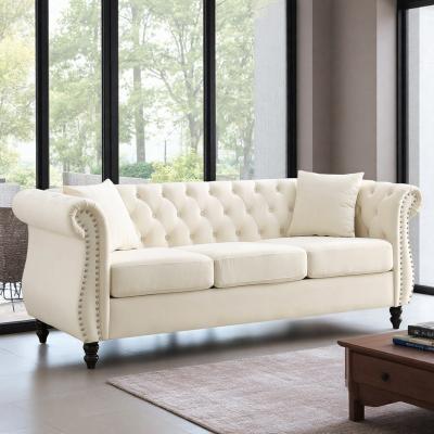 Velvet Chesterfield Sofa with Rolled Arms and Nailhead Trim