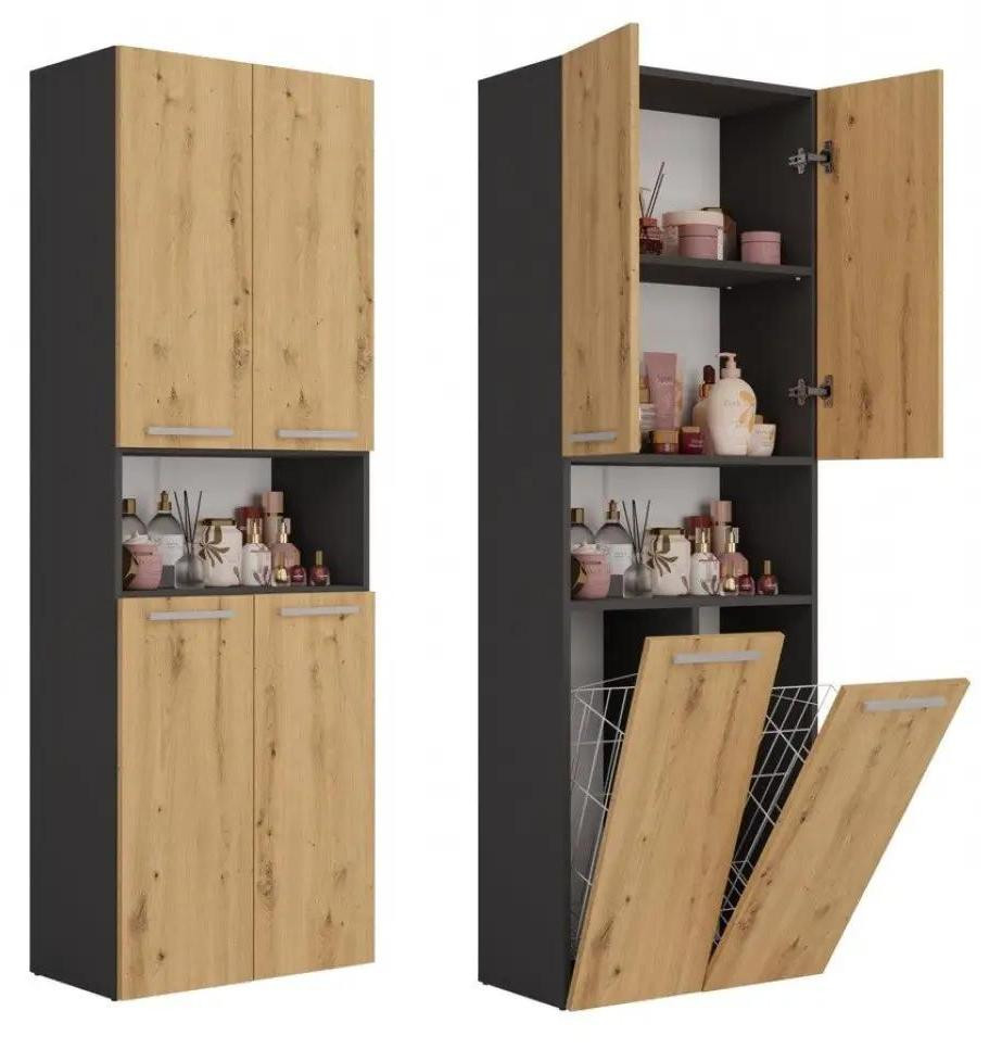 Top e shop Badkamerkast NEL 2K DK met deuren en laden, grafietkleur en eikenhoutlook
