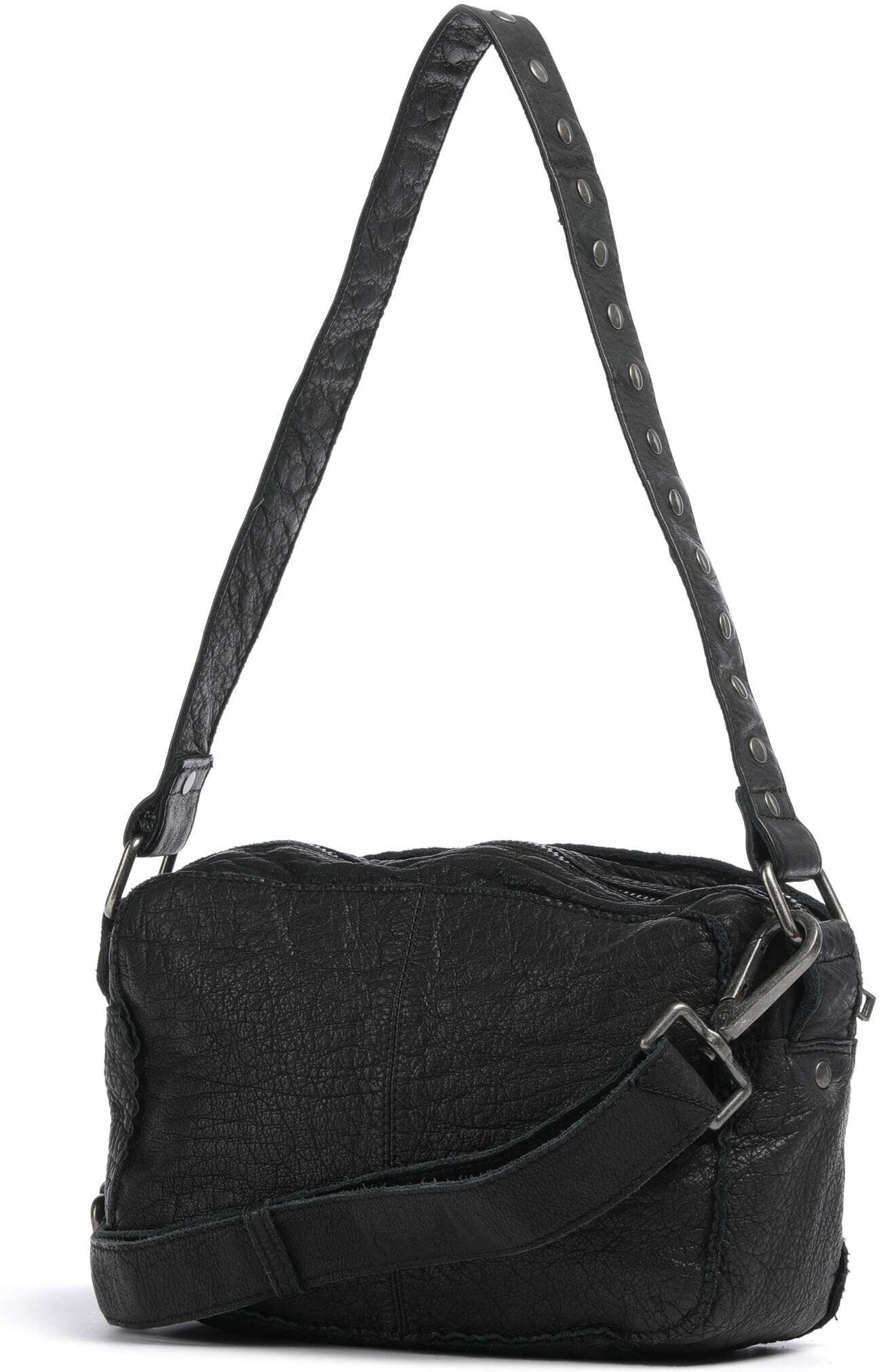 Núnoo Washed Ellie Schultertasche aus Leder, schwarz