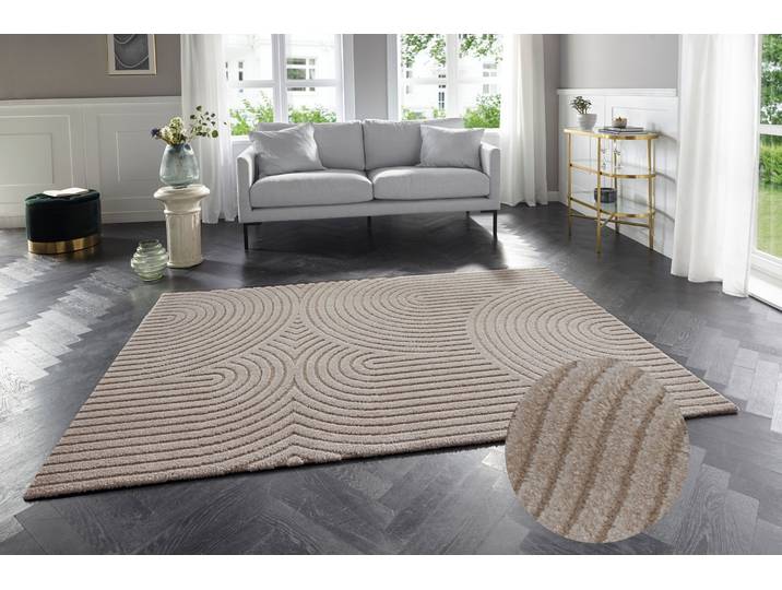 Designteppich ELLE DECORATION Panglao , beige (creme, beige), B:80cm H:14mm L:150cm, Polyester, Polypropylen (PP), Teppiche, Designteppich, Boho Design, Kurzflor, 3D Optik, Skandinavisch, Wohnzimmer