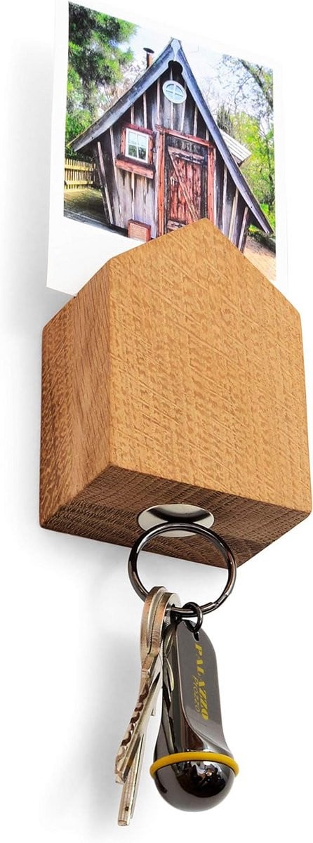 Magnetische Sleutelhouder Houten Huisje met Fotolijst - Persoonlijke Sleutelplank