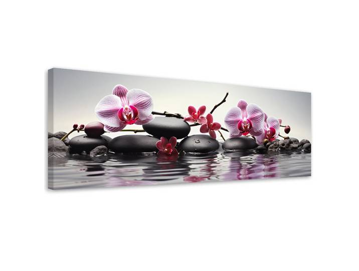 Feeby Wandbild steine zen spa, Pink, Orientalisch, Rechteckig, 90x30 cm, Bilder & Rahmen, Bilder, Leinwandbilder