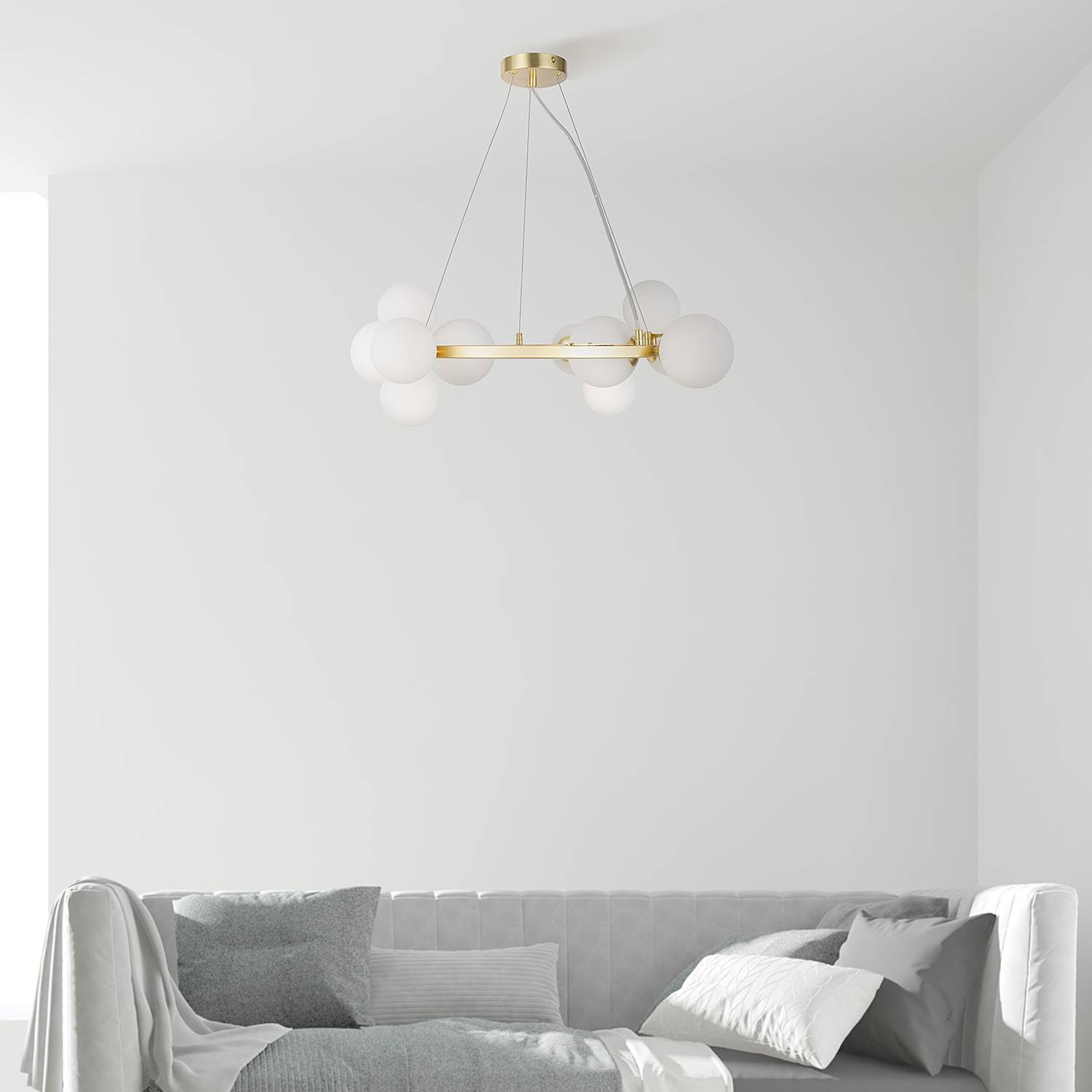 Maytoni Dallas hanglamp type I, goud/messing en mat wit, metaal en glas, Ø 67 cm
