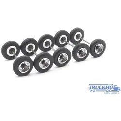 Scaletrucks 5x Radsatz Auflieger schmal chrom/schwarz montiert ST-0460