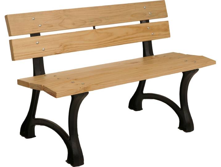 Gartenbank HWC-O20, Sitzbank Parkbank Holzbank 2-Sitzer, Gusseisen Holz Kiefer, 125cm hellbraun