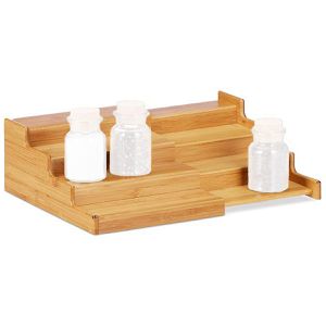 Relaxdays Gewürzregal 10021572, braun, mit 4 Etagen, stehend, aus Bambus, ausziehbar, 22,5-38,5 x 11 x 28cm