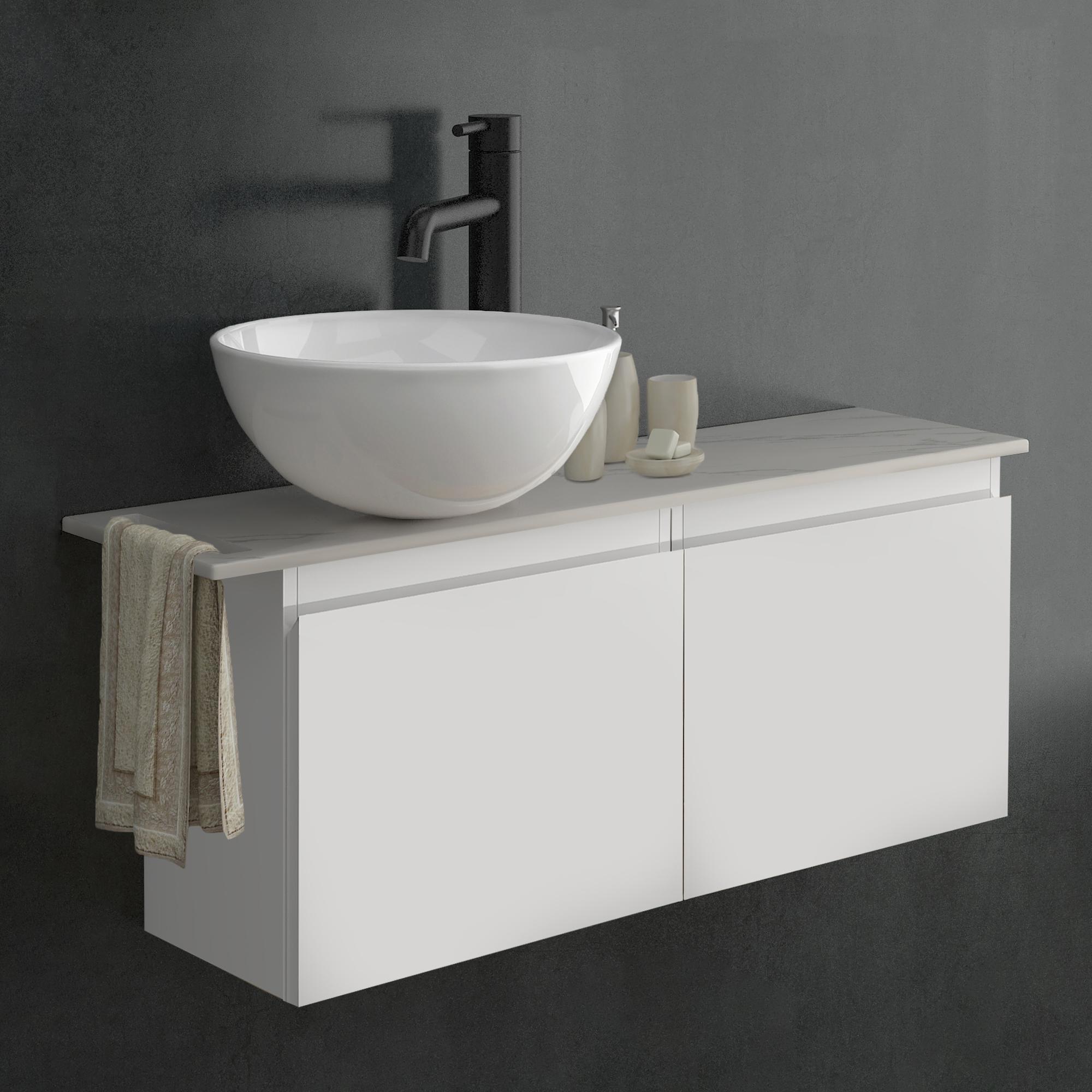 Alpenberger Badmöbel-Set Waschtisch mit Unterschrank & Keramikplatte 55-100 cm, Nano-Becken