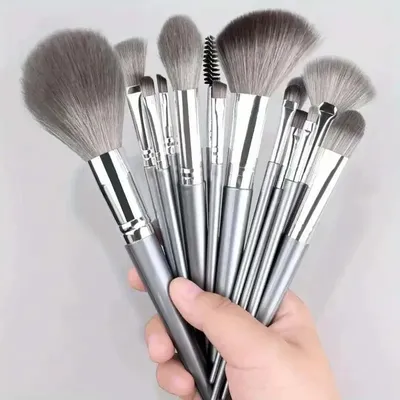 Professional Silver Makeup Brushes Set, Grey Powder Blush Concealer, Eyeshadow Eyeliner Face Beauty Tools green