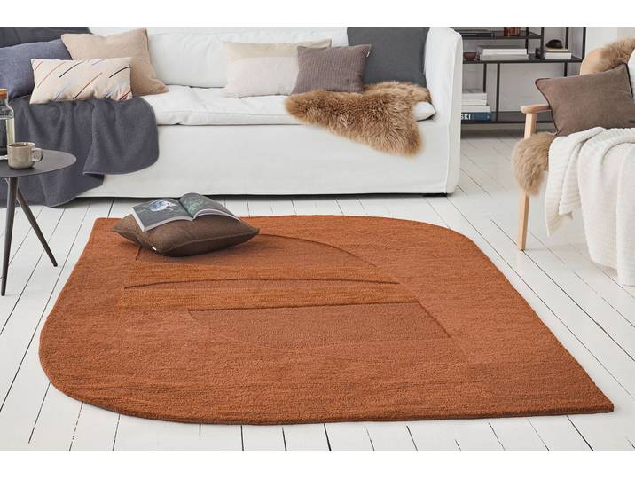 Teppich WECON HOME Dodo , braun (lehm braun), B:70cm H:10mm L:140cm, Schurwolle, Teppiche, Teppich, Wollteppich, asymmetrisch, hochwertig, handgetuftet, robust, modern