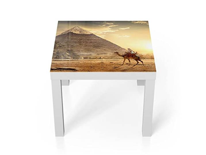 DEQORI Glastisch weiß klein 55x55 cm Motiv Kamelritt in der Wüste ausgefallener Beistelltisch aus Glas Hochglanz Couchtisch fürs Wohnzimmer moderner Couch Tisch mit Design