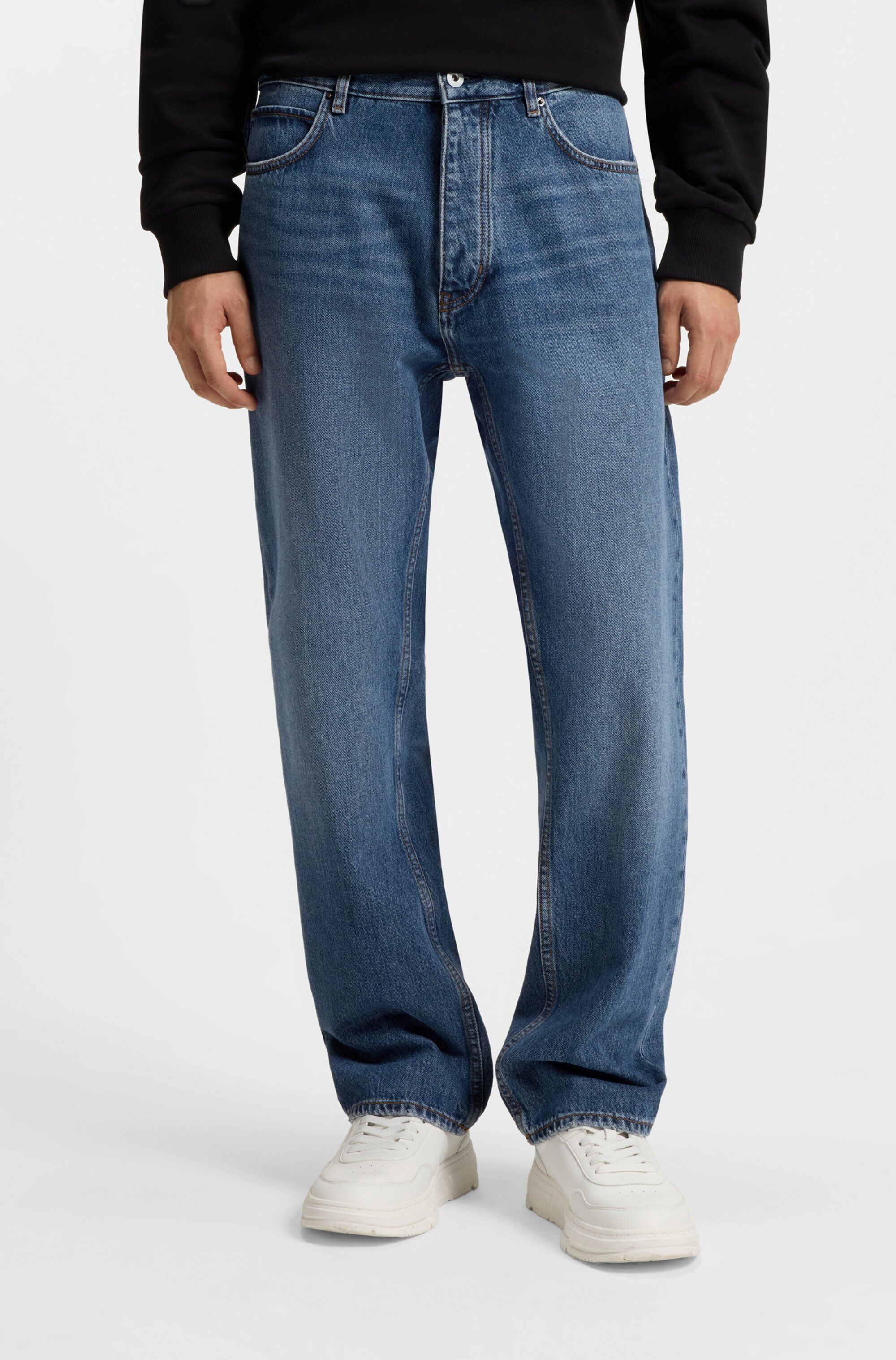 Regular-fit-Jeans HUGO "Jonah", Herren, Gr. 33, Länge 34, blau (navy416), Denim/Jeans, Obermaterial: 100% Baumwolle, unifarben, regular fit lang, Jeans Regular-fit-Jeans, regular fit