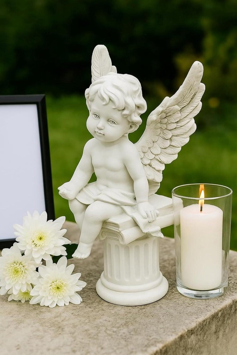 Biddende Engel Cherub Baby Engel Ornament Mat Wit - Hoogte: 20 cm