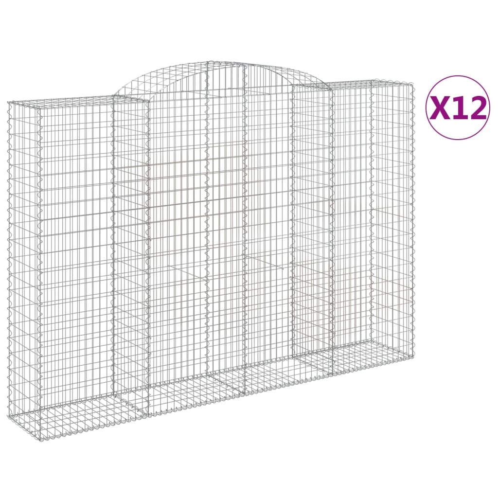 Gabionen mit Hochbogen 12 Stk 300x50x200/220cm Verzinktes Eisen