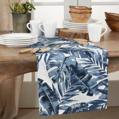 Saro Lifestyle Outdoor Runner With Blue Tropical Leaf Design