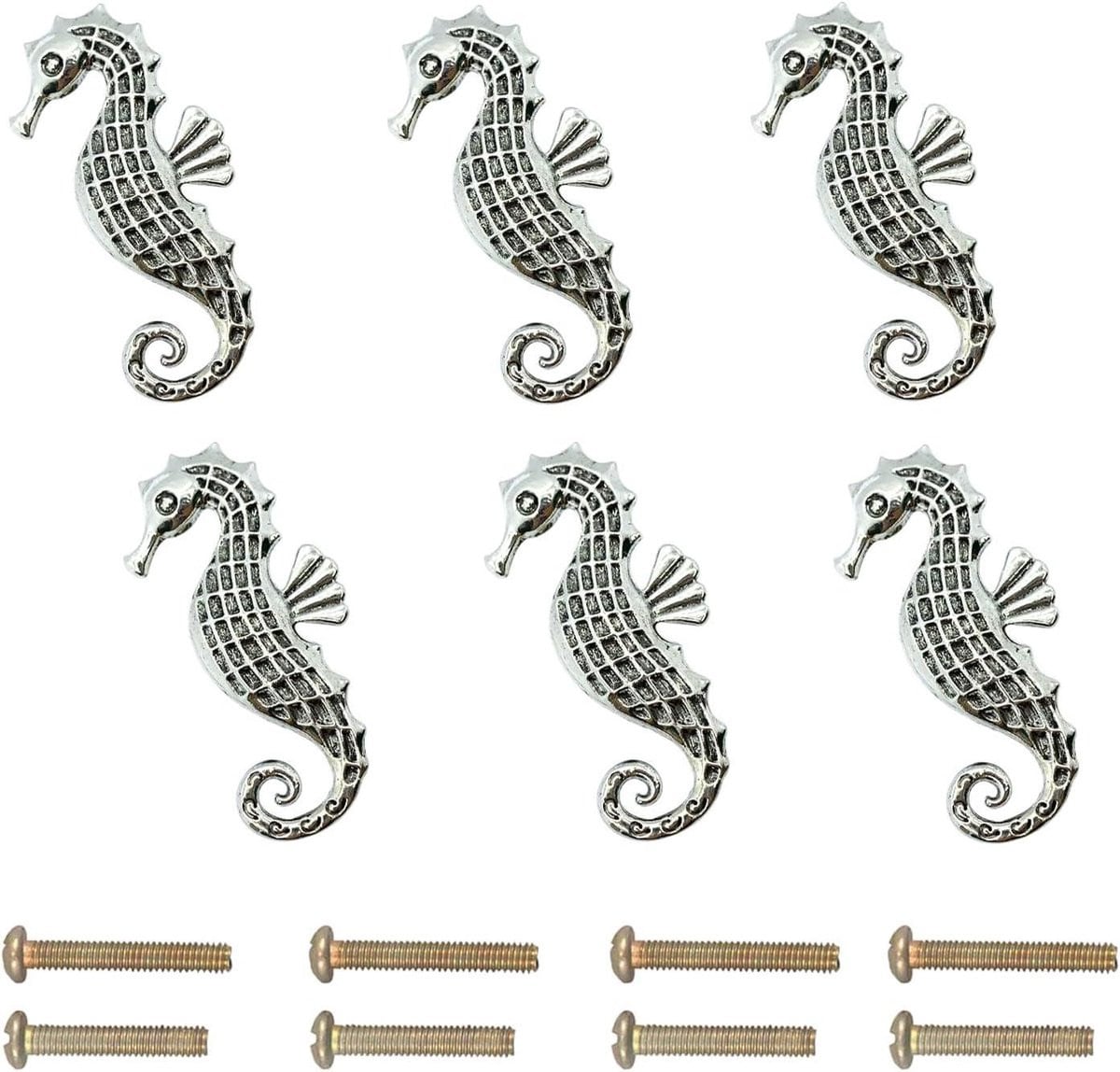 Zeepaardjes Knoppen - 6 stuks - Antiek Zilver - Kast Handgrepen voor Dressoir en Decoratie