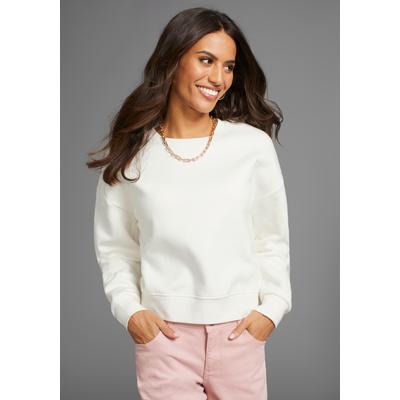 Sweatshirt LAURA SCOTT, Damen, Gr. 40/42, weiß (sanftes weiß), angeraute Sweatware, Obermaterial: 80% Baumwolle, 20% Polyester, unifarben, Basic, lässig geschnitten, Rundhals, Rippbündchen, Sweatshirts Sweatshirt, Cropped Form