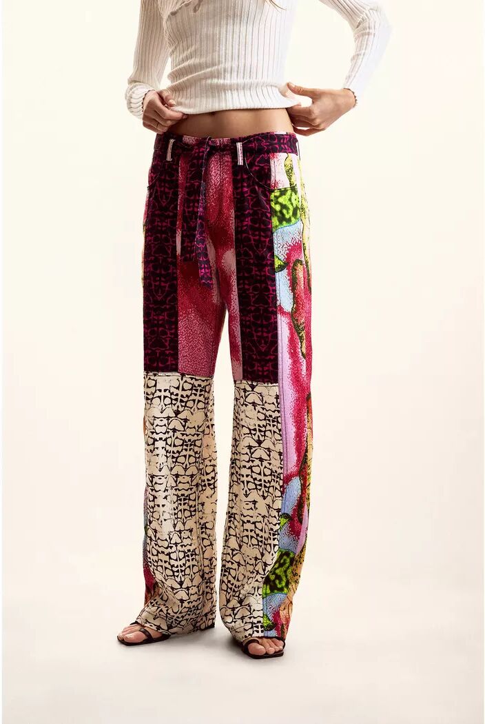 Desigual - Patchwork Hose weites Bein, S, Pink