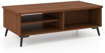 Costway 2-Tier Mid Century Modern Coffee Table with Storage Shelves Compartments-Walnut