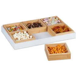 Relaxdays Snackschalen Set mit Serviertablett Weiß,Hellbraun