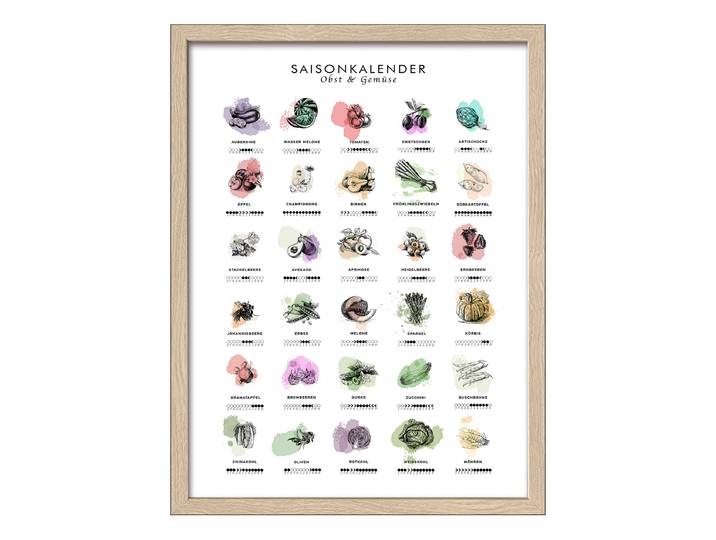Tableau en bois calendrier saisonnier Verre flotté, MDF Blanc/Multicolore 33 x 43 x 1cm