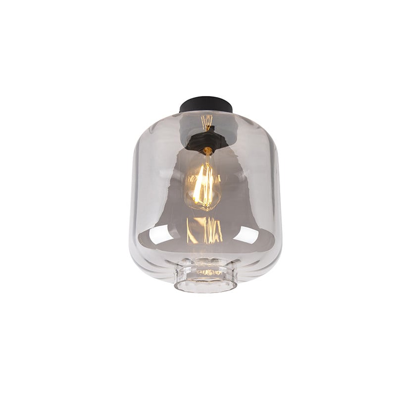 Qazqa Design plafondlamp zwart met grijs glas, dimbaar