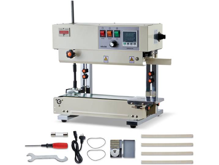 VEVOR Continue Sluitmachine\, 6-12 mm Sluitbreedte\, Verticaal\, met Rolbedrukking\, Instelbare Temperatuur en Snelheid van de Sluitmachine\, Geschikt voor Plastic Zakken van 0\,03-0\,8 mm