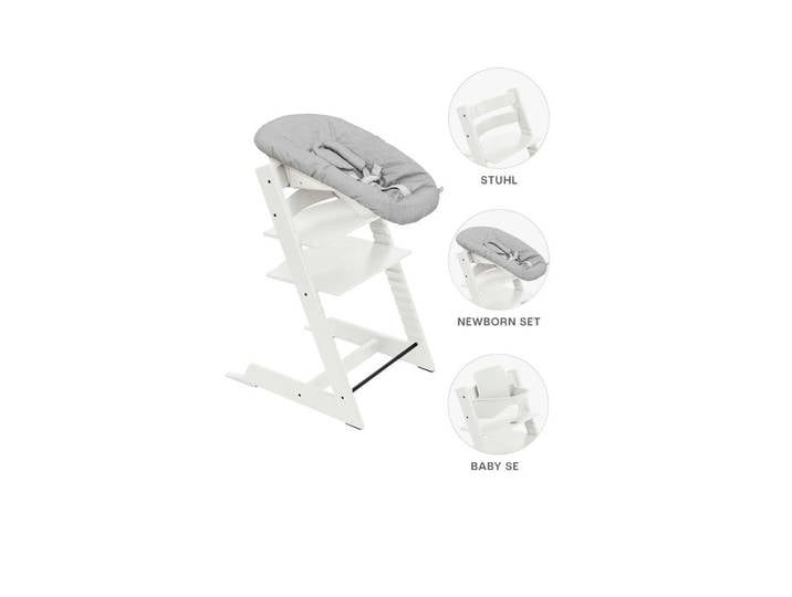 Stokke Hochstuhl-Set, Weiss, Holz, Buche, 87x65x46 cm, Fussstütze verstellbar, Sitzfläche verstellbar, Bezug abnehmbar, Bezug waschbar, Baby- und Kindermöbel, Babyzimmer, Hochstuhl