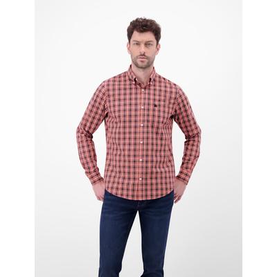 Langarmhemd LERROS "Karohemd mit Button-Down-Kragen", Herren, Gr. XXL, Normalgrößen, rot (vivid rot), 100% Baumwolle, Hemden