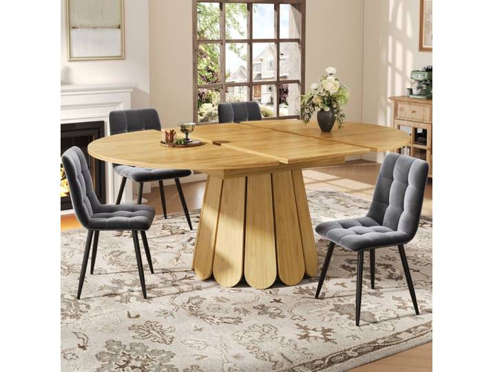 WOVREO Table a manger extensible ronde ovale 118-158 cm 6 personnes MDF aspect bois naturel