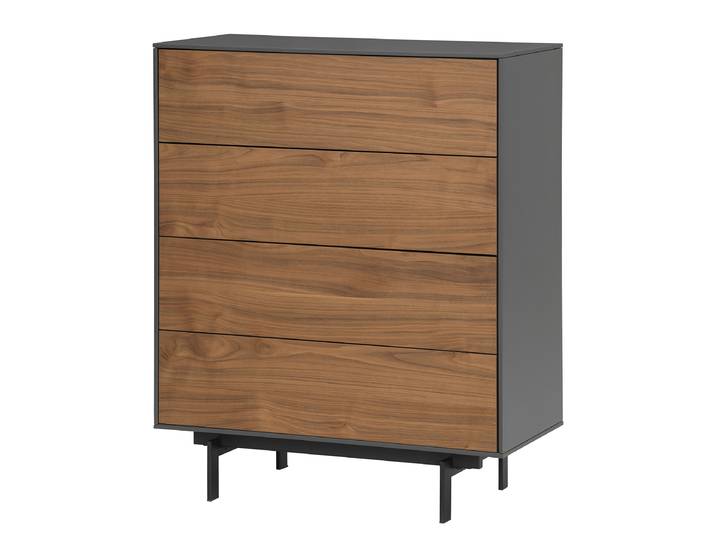Furnierte Kommode Payara 80 x 100 x 40cm Walnuss/Dunkelgrau