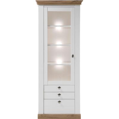 Vitrine HOME AFFAIRE "Cremona, Hochschrank im Landhausstil, Glasvitrine", weiß (pinie weiß nb, pinie weiß nb, applikation wotan eiche nb), B:82cm H:204cm T:44cm, Schränke, Vitrine, Metallgriffe, ausreichend Stauraum, vielseitig einsetzbar, 204 cm hoch