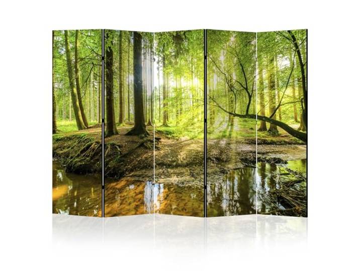 LUMASOUL Paravent Raumteiler Innen einseitig bedruckt 225x172 cm Wald 5 teilig Vorderseite mit Motiv, neutrale Rückseite, faltbar, freistehend und dekorativ, als Trennwand für Wohnräume
