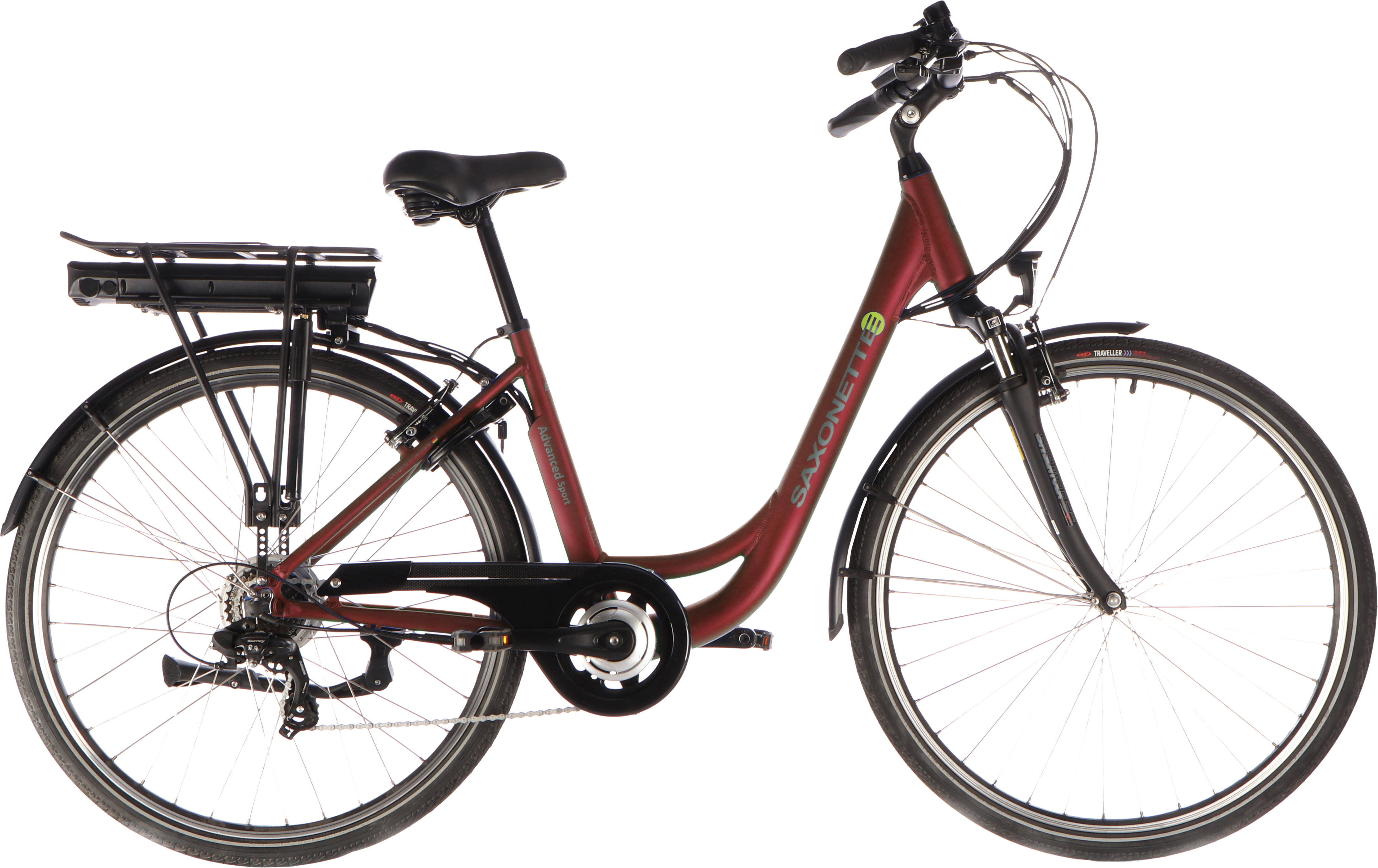 E-Bike SAXONETTE "ADVANCED SPORT" Gr. 50, rot (bordeaux, schwarz), Elektrofahrräder, 50cm, 28 Zoll (71,12cm), (mit integr. Akku), Elektrofahrrad für Alltag und Einkauf